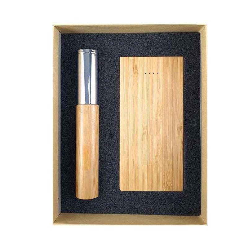 Natural Cardboard Gift Box With Bamboo Pen with Case & Bamboo Wireless Powerbank